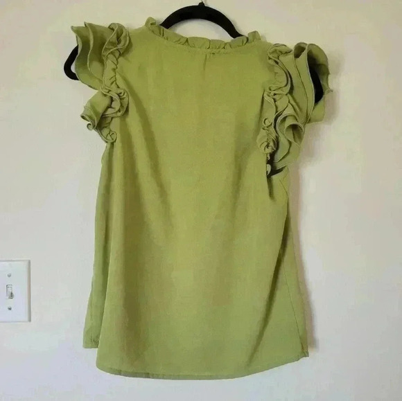 GREEN %100 polyester ruffle sleeve blouse size small - Picture 2 of 4